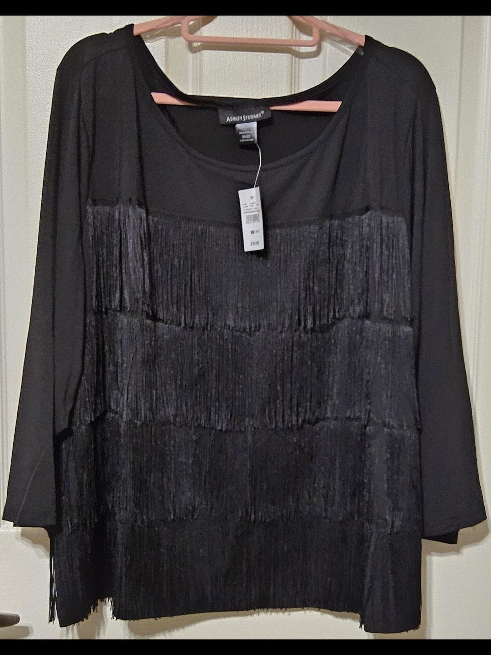 Ashley Stewart Black Fringe Tunic Top